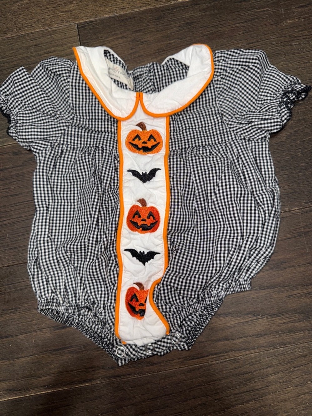 Halloween Gingham Pumpkin & Bat Baby Romper - Orange & Black